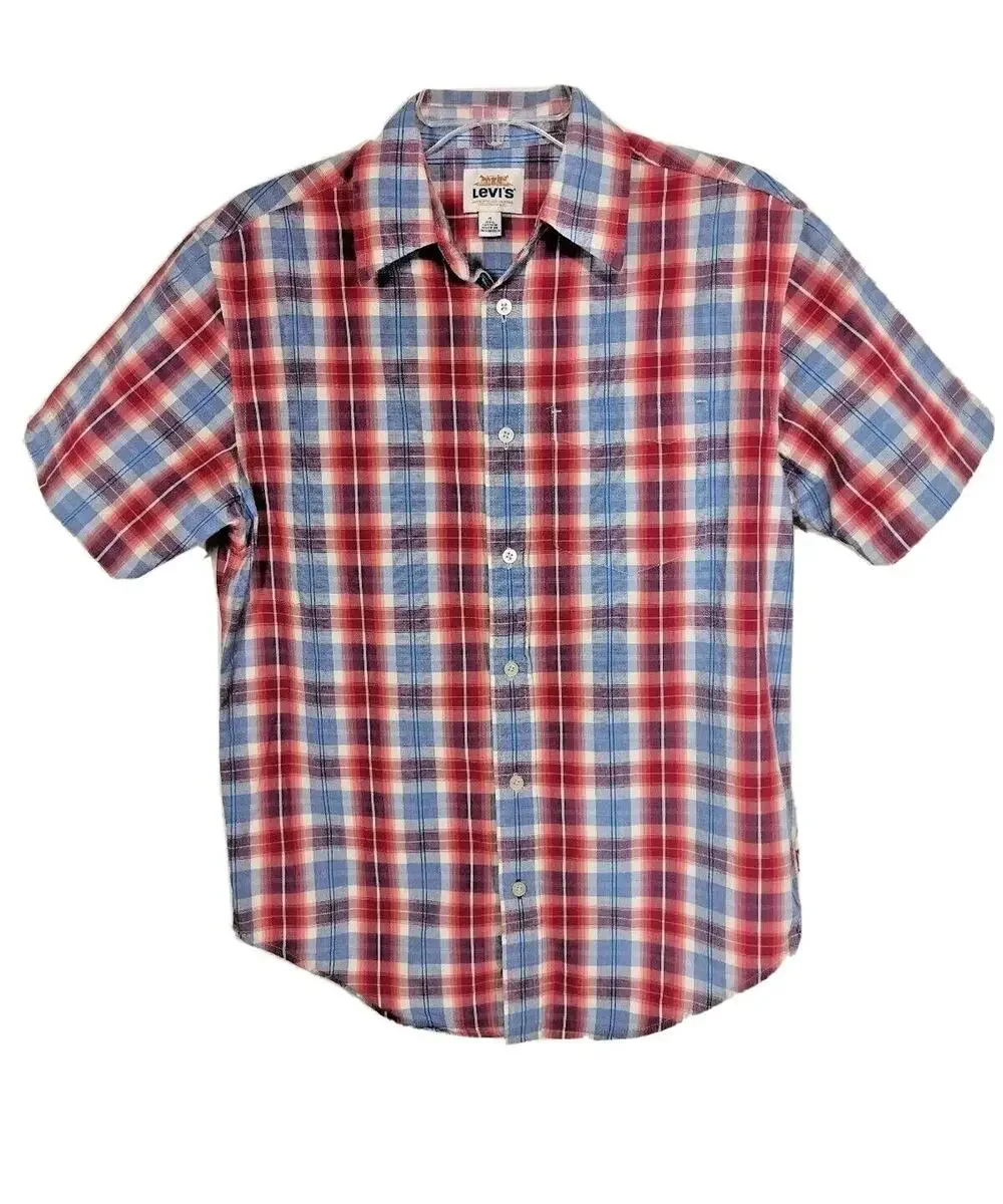 Levi's Strauss Co. Men's Shirt Small Short Sleeve Check Plaid Button Up Blue Red